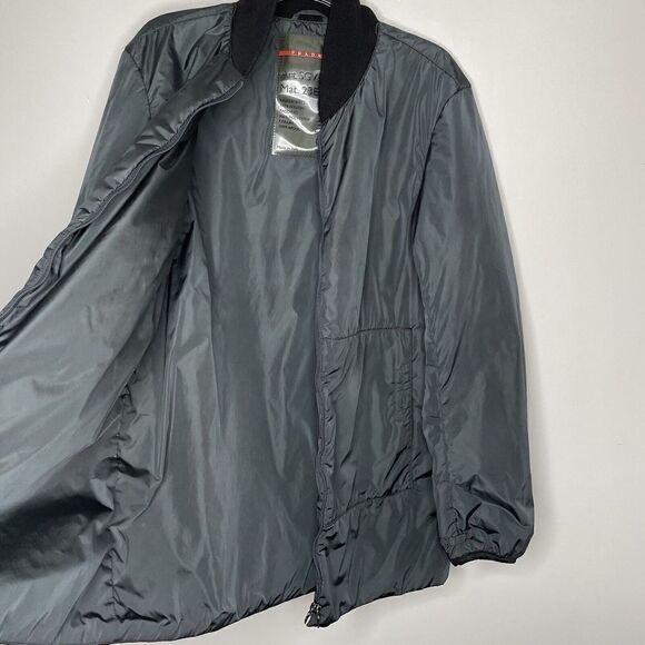 PRADA Mens Gray Full-Zip Nylon Jacket Sz 48 Medium M Wool Collar LOGO - Picture 5 of 15
